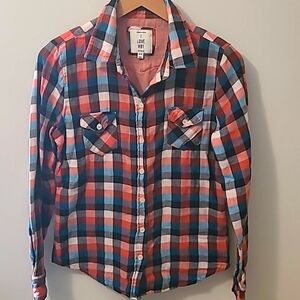 FLANNEL BUTTON DOWN LONG SLEEVE SHIRT, WOMANS SIZE MEDIUM